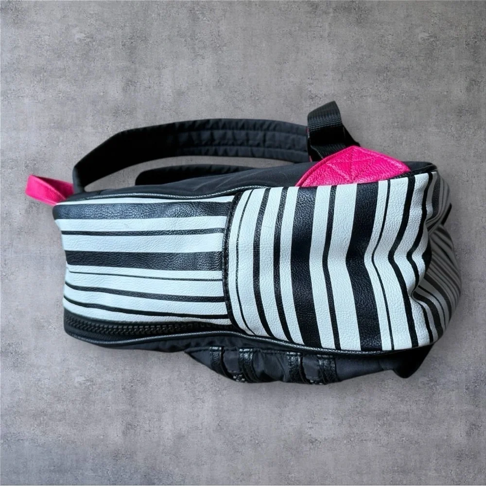 Betsey Johnson Black & White Striped Backpack with Floral Lining